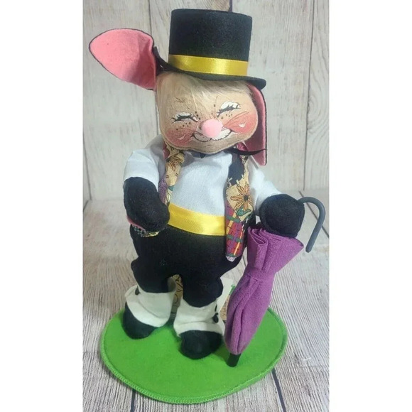 Annalee Dolls Felt Victor Bunny Figure Black White Purple 10" 1998 Limited New - Picture 2 of 8